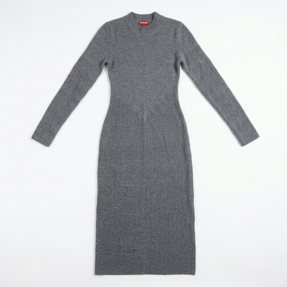 STAUD Ramona Ribbed Wool Blend Midi Dress Grey Charcoal Size Large NWT